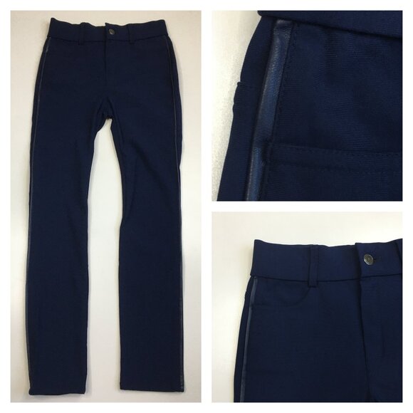 ELAINE KIM Blue Faux Leather Trim Slim Fit Skinny Leg Dress Pant - Picture 1 of 10